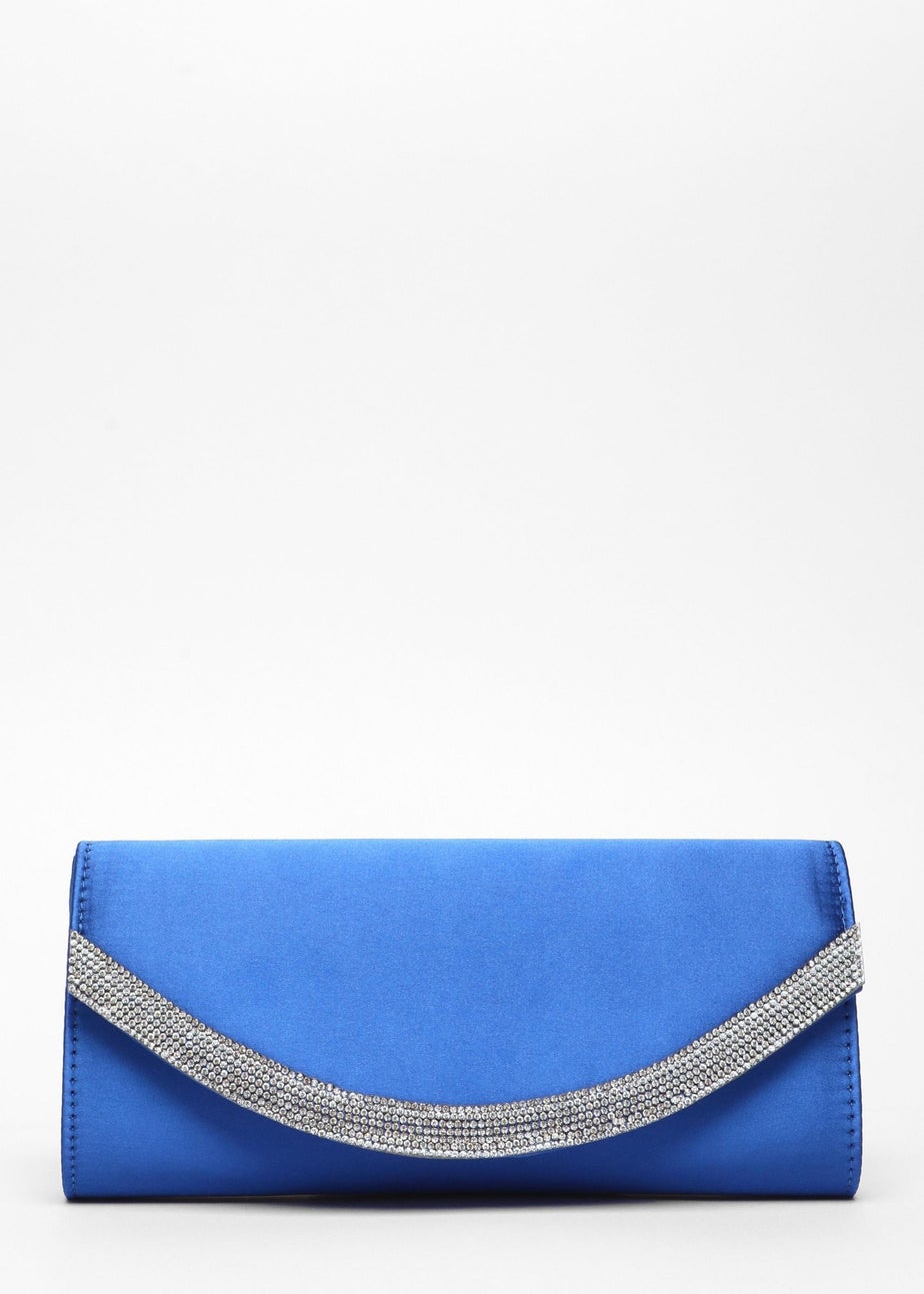 Quiz Blue Satin Embellished Clutch Bag