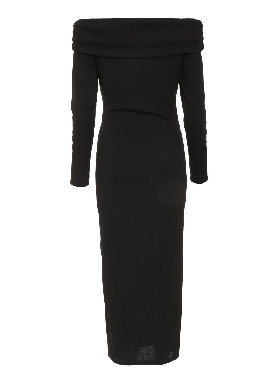 Quiz Black Ribbed Bardot Bodycon Midi Dress