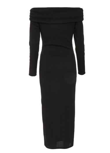 Quiz Black Ribbed Bardot Bodycon Midi Dress