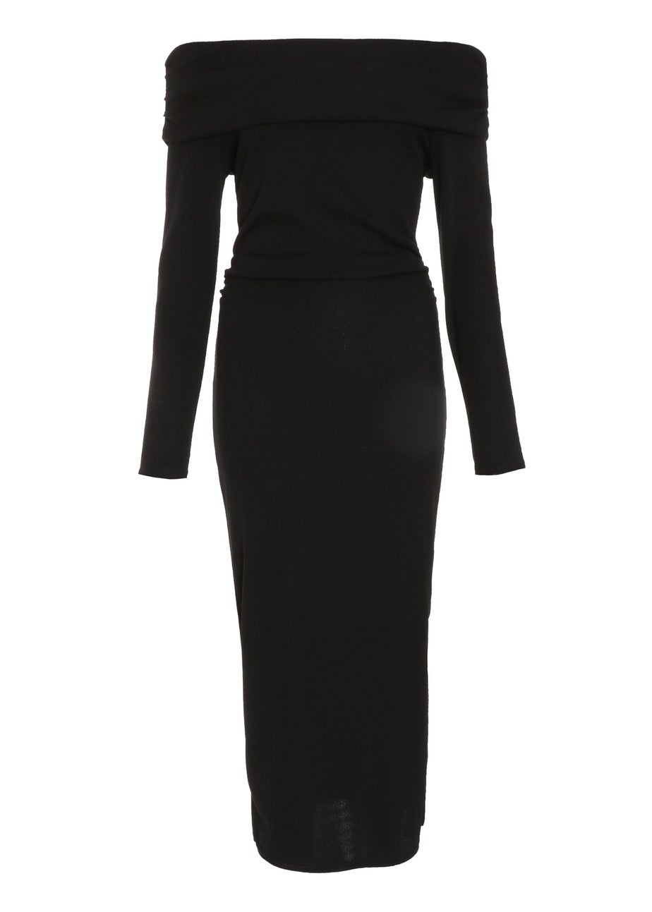 Quiz Black Ribbed Bardot Bodycon Midi Dress
