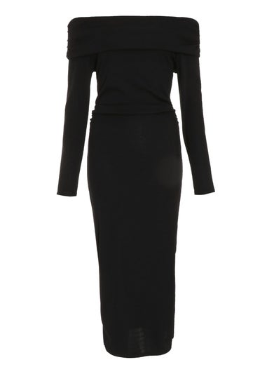 Quiz Black Ribbed Bardot Bodycon Midi Dress