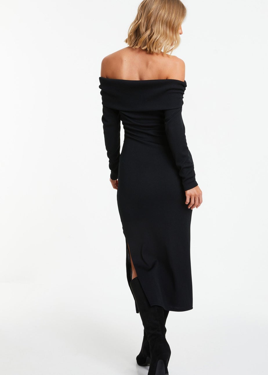 Quiz Black Ribbed Bardot Bodycon Midi Dress