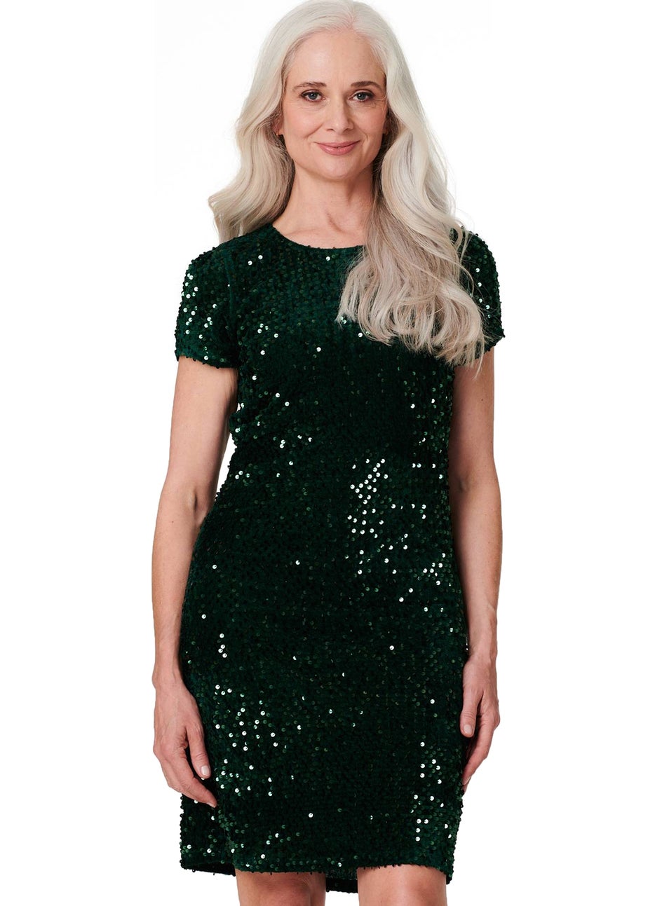 Izabel London Green Sequin Short Sleeve Shift Dress