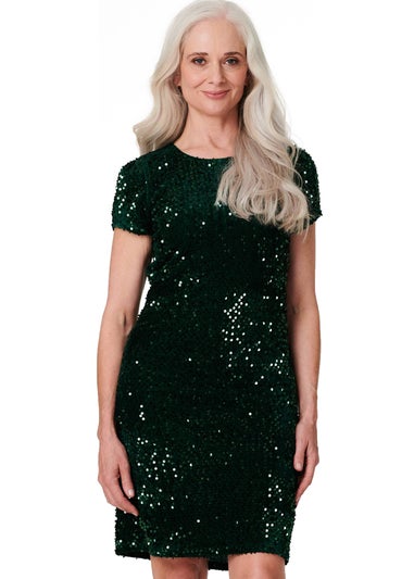 Izabel London Green Sequin Short Sleeve Shift Dress