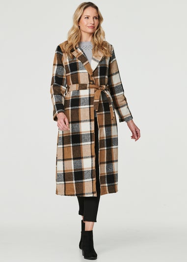 Izabel London Beige Checked Longline Tailored Coat