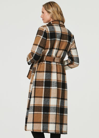 Izabel London Beige Checked Longline Tailored Coat