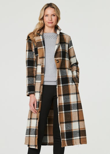 Izabel London Beige Checked Longline Tailored Coat