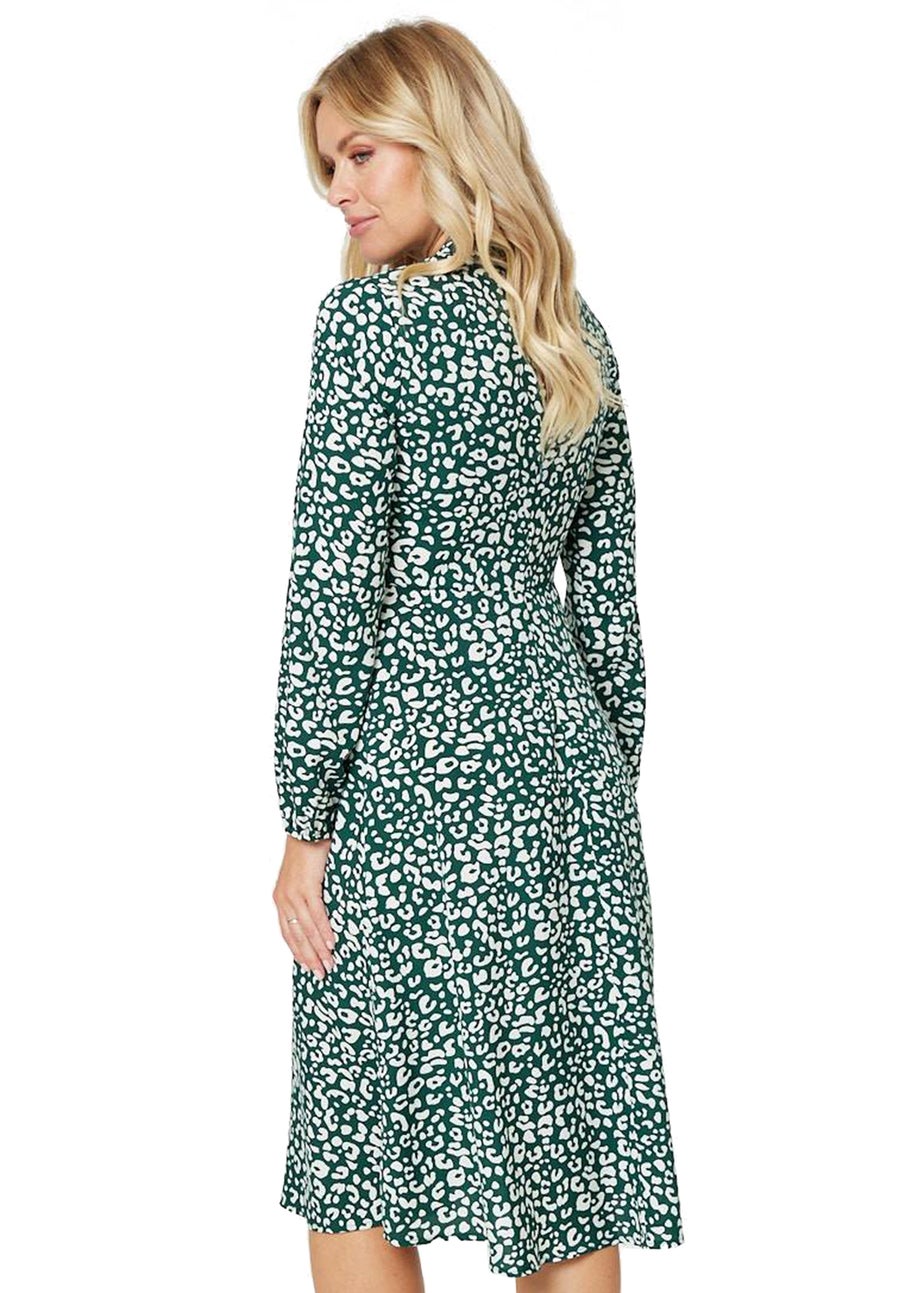 Izabel London Green Leopard Print High Neck Tea Dress