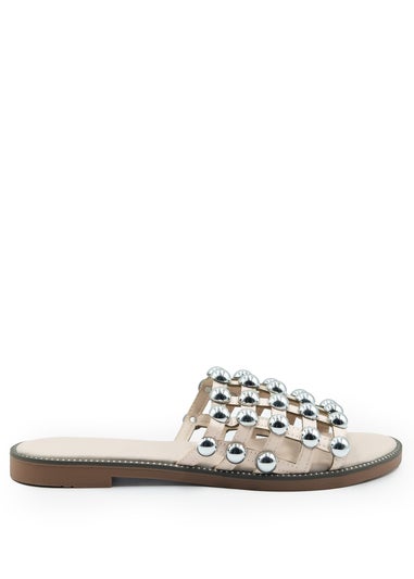 Where's That From Nude Pu Kelly Sliders With Studded Detailing