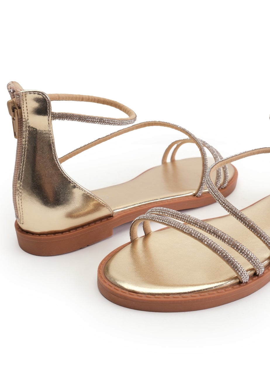 Where's That From Gold Metallic Palmira Diamante Flatform Strappy Sandals