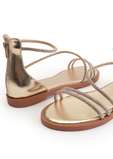 Where's That From Gold Metallic Palmira Diamante Flatform Strappy Sandals