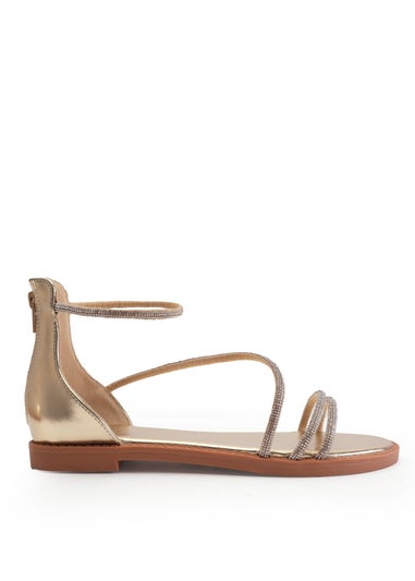 Where's That From Gold Metallic Palmira Diamante Flatform Strappy Sandals