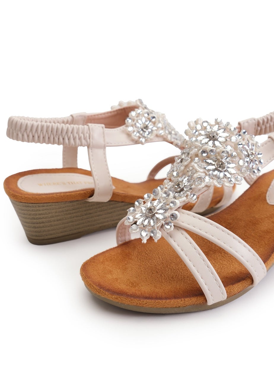 Where's That From Nude Pu Cevedo Low Wedge Heeled Sandals