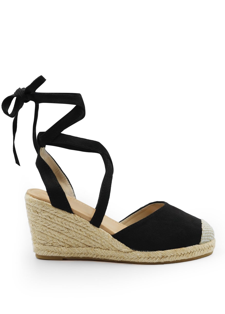 Where's That From Black Suede Juniper Low Wedge Espadrille Sandals