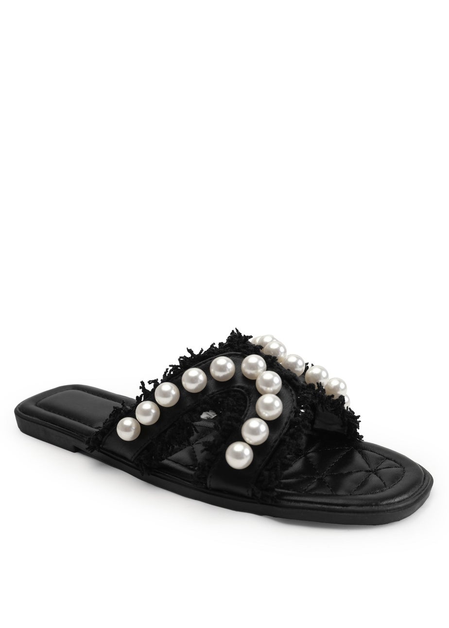 Where's That From Black Pu Vivienne Sandal With Pearl Detail