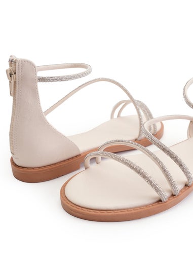 Where's That From Cream Pu Palmira Diamante Flatform Strappy Sandals
