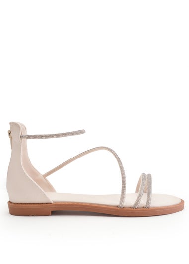 Where's That From Cream Pu Palmira Diamante Flatform Strappy Sandals