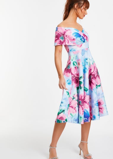 Quiz Multi Floral Bardot Skater Midi Dress