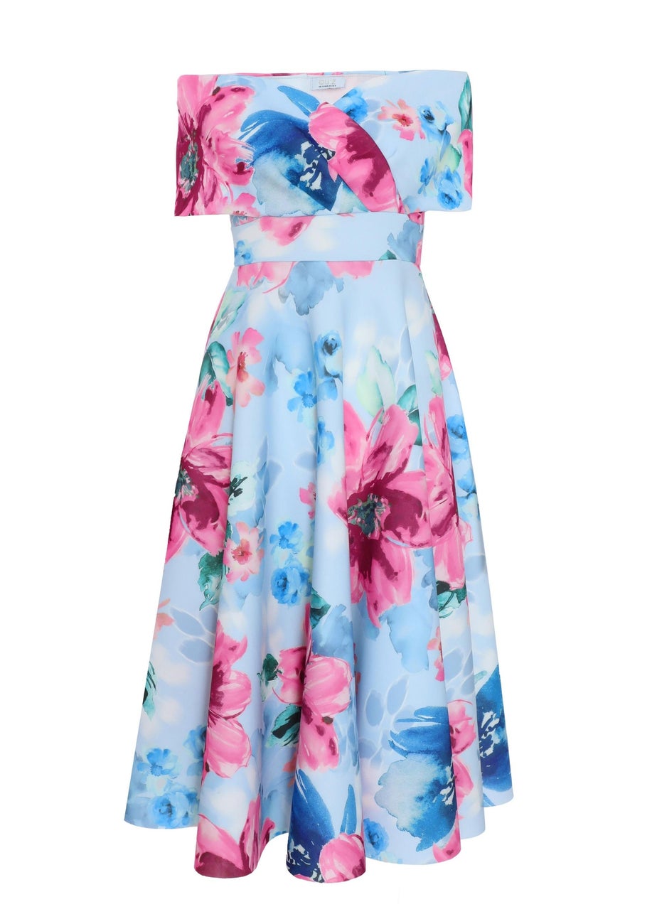 Quiz Multi Floral Bardot Skater Midi Dress