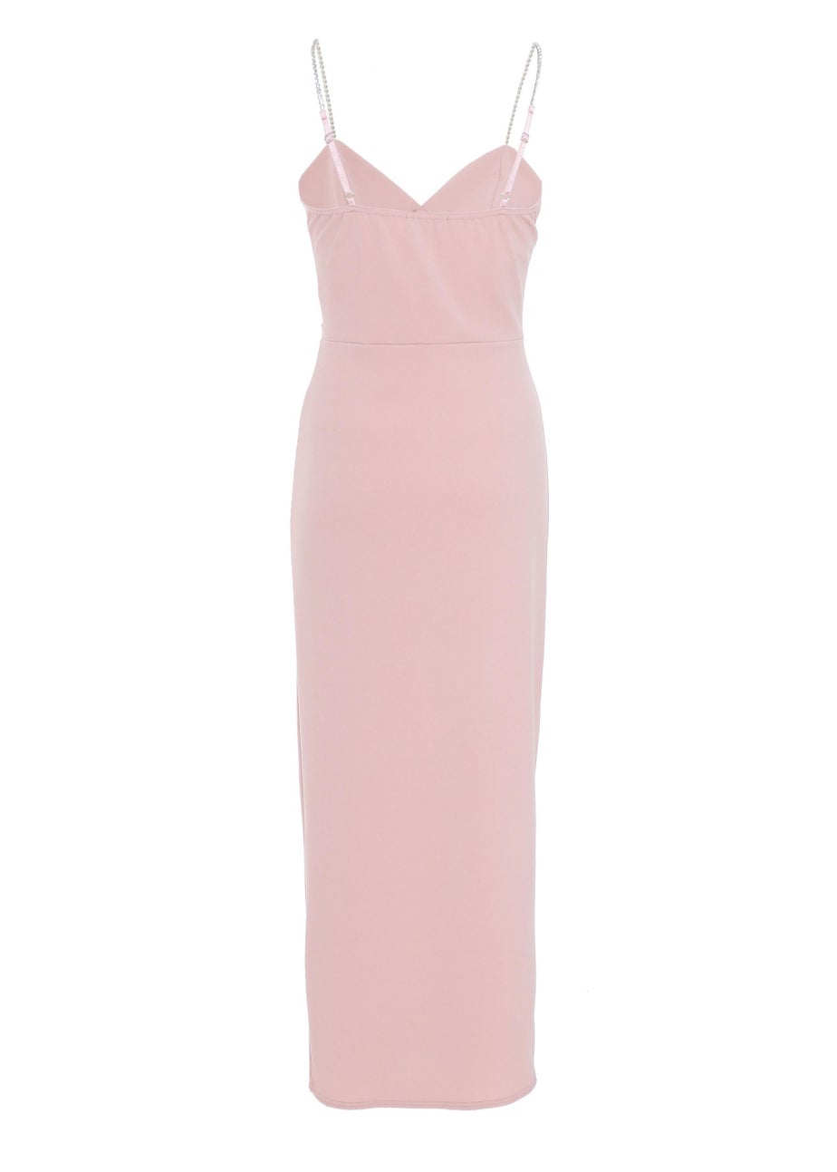Quiz Pink Diamante Ruched Maxi Dress
