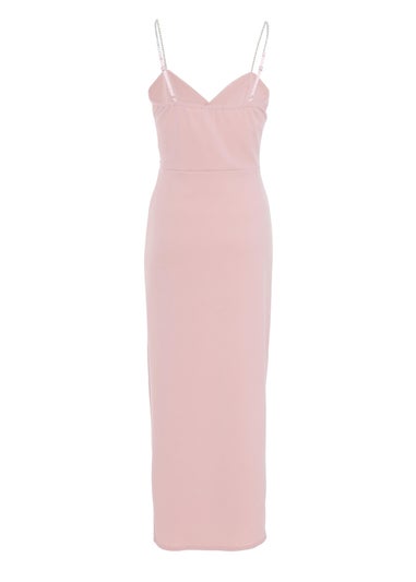 Quiz Pink Diamante Ruched Maxi Dress
