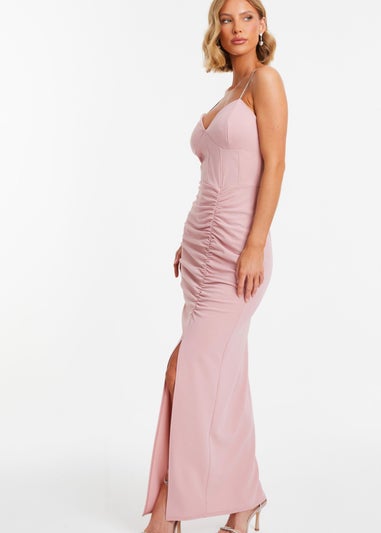Quiz Pink Diamante Ruched Maxi Dress
