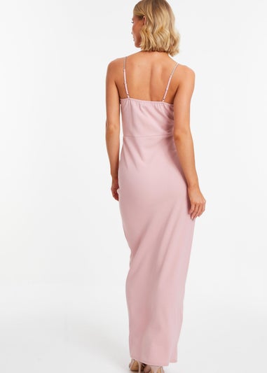 Quiz Pink Diamante Ruched Maxi Dress