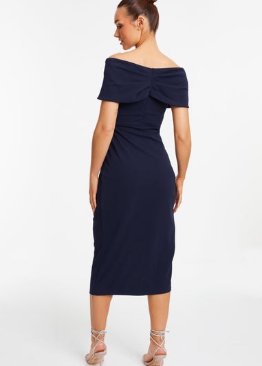 Quiz Blue Bardot Ruched Wrap Midi Dress