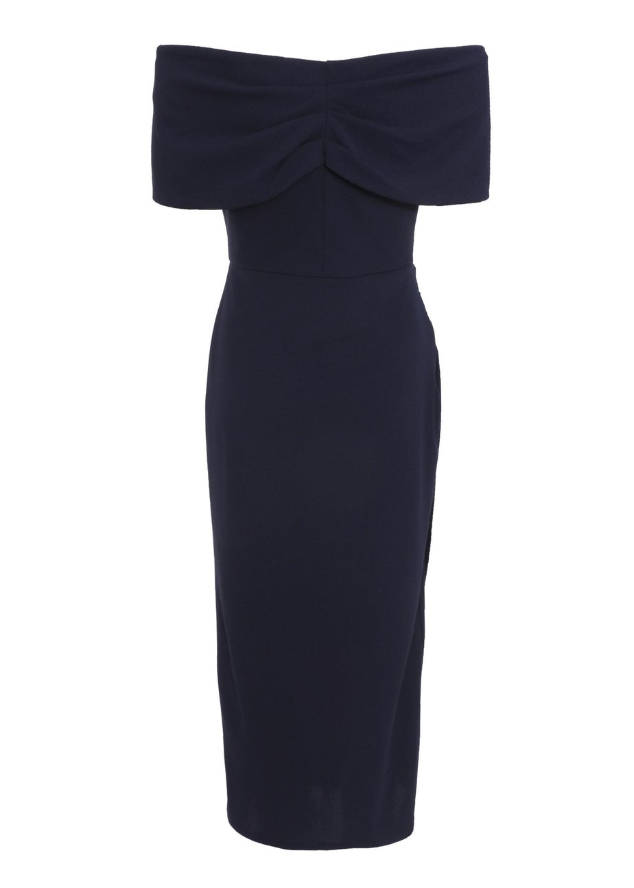 Quiz Blue Bardot Ruched Wrap Midi Dress