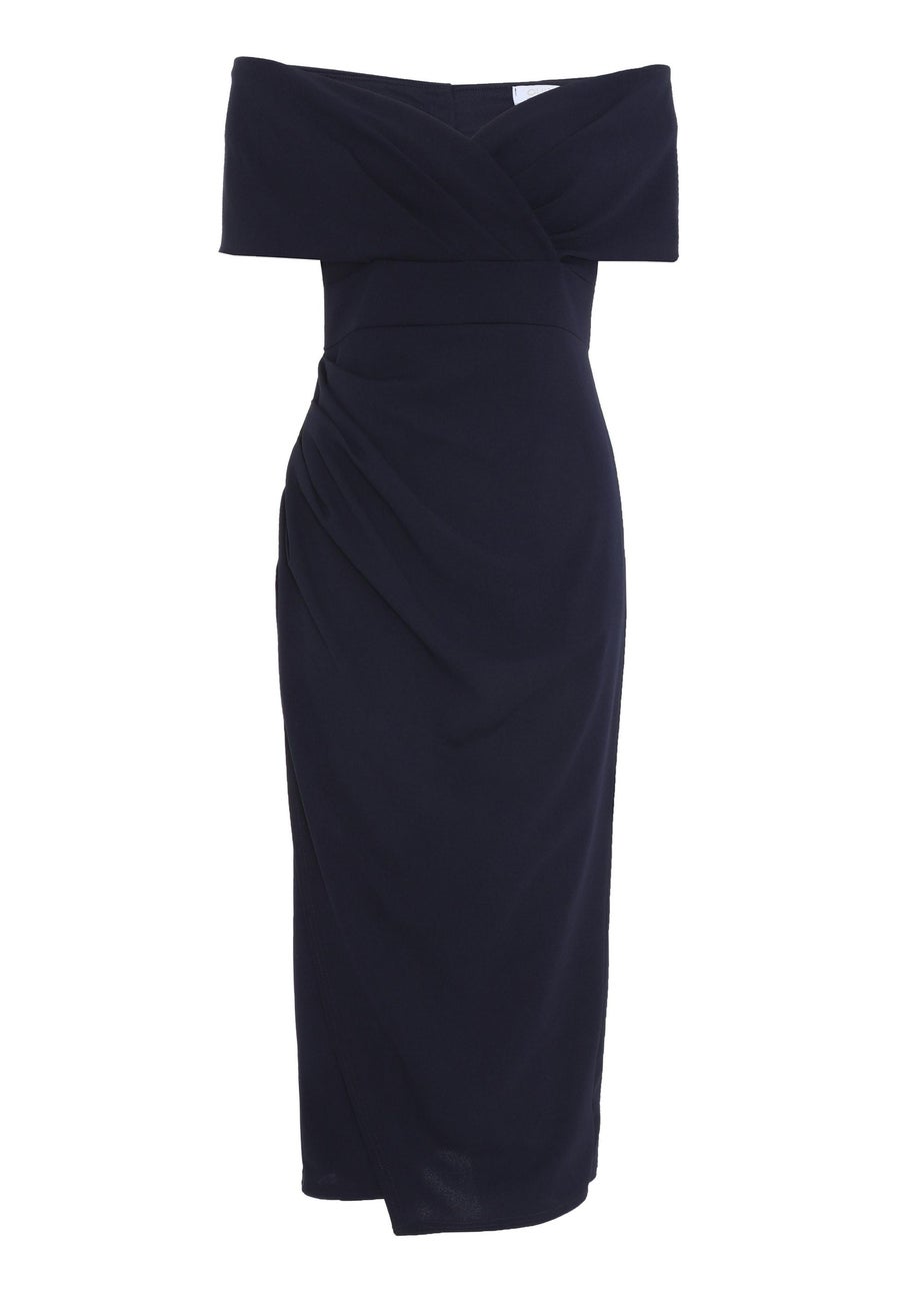 Quiz Blue Bardot Ruched Wrap Midi Dress