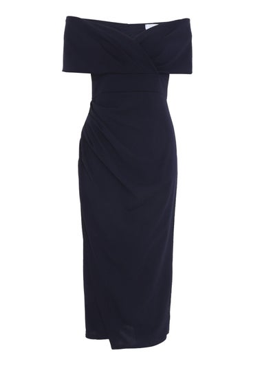 Quiz Blue Bardot Ruched Wrap Midi Dress