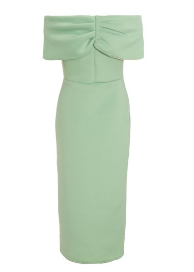 Quiz Green Sage Bardot Ruched Wrap Midi Dress