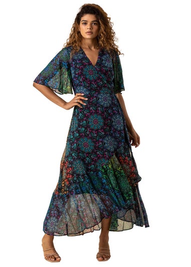 Roman Multi Abstract Print Maxi Wrap Dress