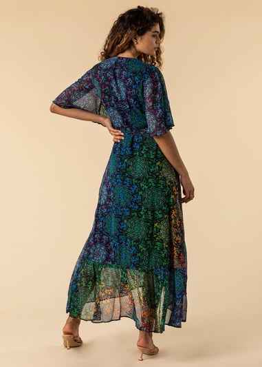 Roman Multi Abstract Print Maxi Wrap Dress