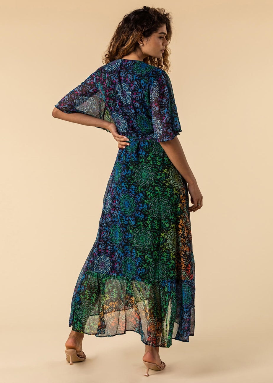 Roman Multi Abstract Print Maxi Wrap Dress