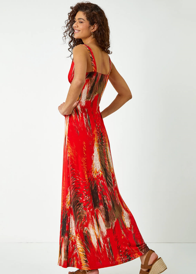Roman Orange Abstract Print Stretch Jersey Maxi Dress