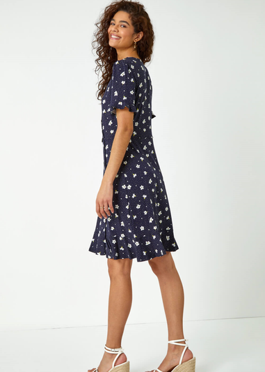 Roman Navy Floral Jersey Stretch Tea Dress