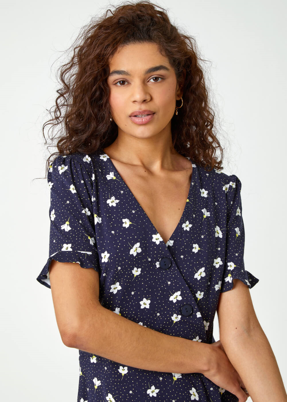 Roman Navy Floral Jersey Stretch Tea Dress
