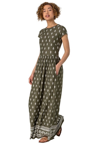Roman Khaki Paisley Border Print Maxi Dress