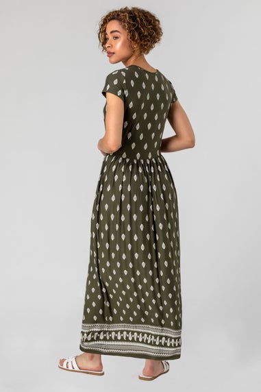 Roman Khaki Paisley Border Print Maxi Dress