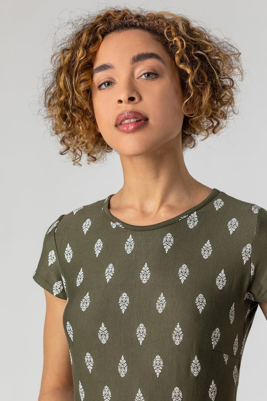 Roman Khaki Paisley Border Print Maxi Dress