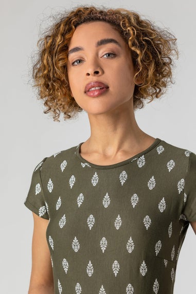 Roman Khaki Paisley Border Print Maxi Dress