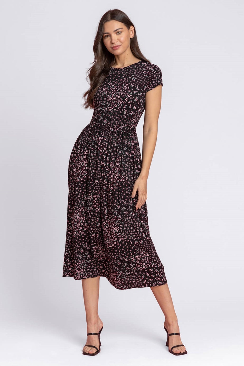 Roman Black Patchwork Floral Stretch Jersey Dress