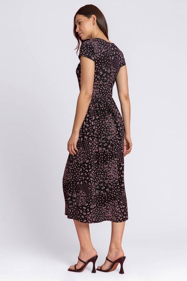 Roman Black Patchwork Floral Stretch Jersey Dress
