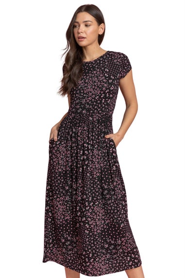 Roman Black Patchwork Floral Stretch Jersey Dress