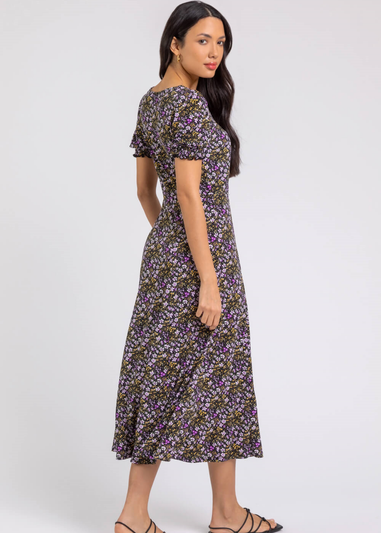 Roman Lilac Ditsy Floral Ruched Midi Dress
