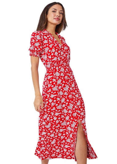 Roman Red Ditsy Floral Print Fit & Flare Dress