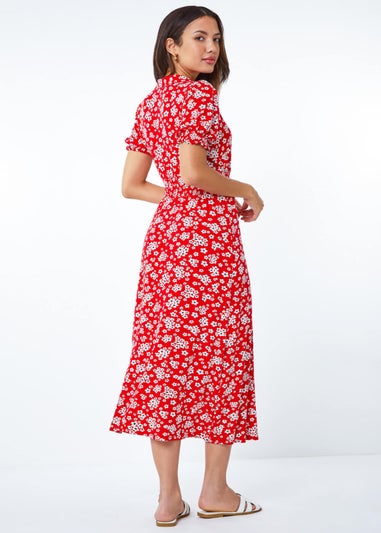 Roman Red Ditsy Floral Print Fit & Flare Dress