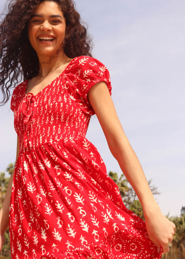 Roman Red Boho Print Tiered Maxi Dress