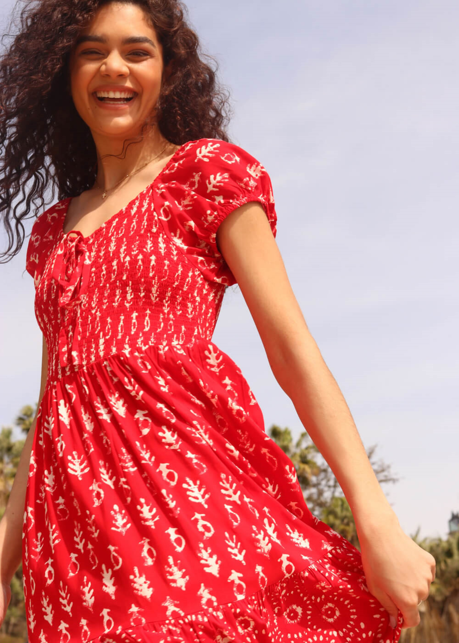 Roman Red Boho Print Tiered Maxi Dress
